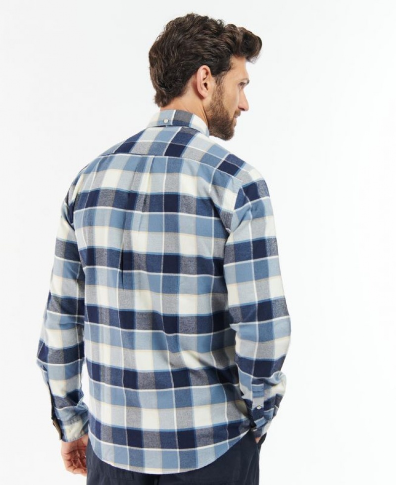 Blue / White / Grey Men Barbour Valley Tailored Shirts | US-1980OMKLW