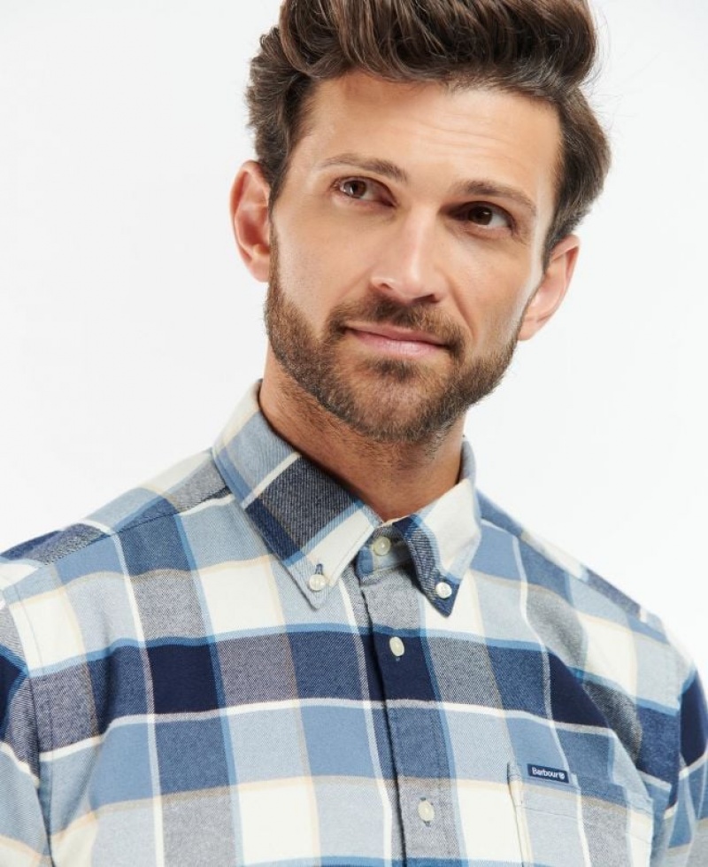 Blue / White / Grey Men Barbour Valley Tailored Shirts | US-1980OMKLW