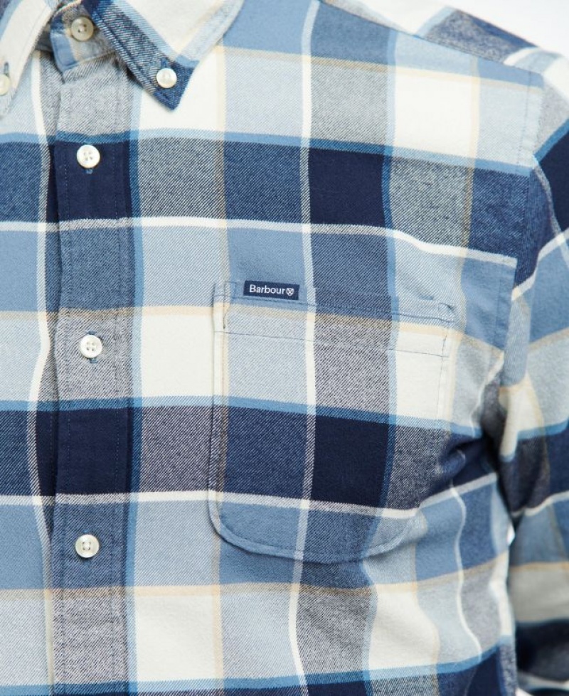 Blue / White / Grey Men Barbour Valley Tailored Shirts | US-1980OMKLW