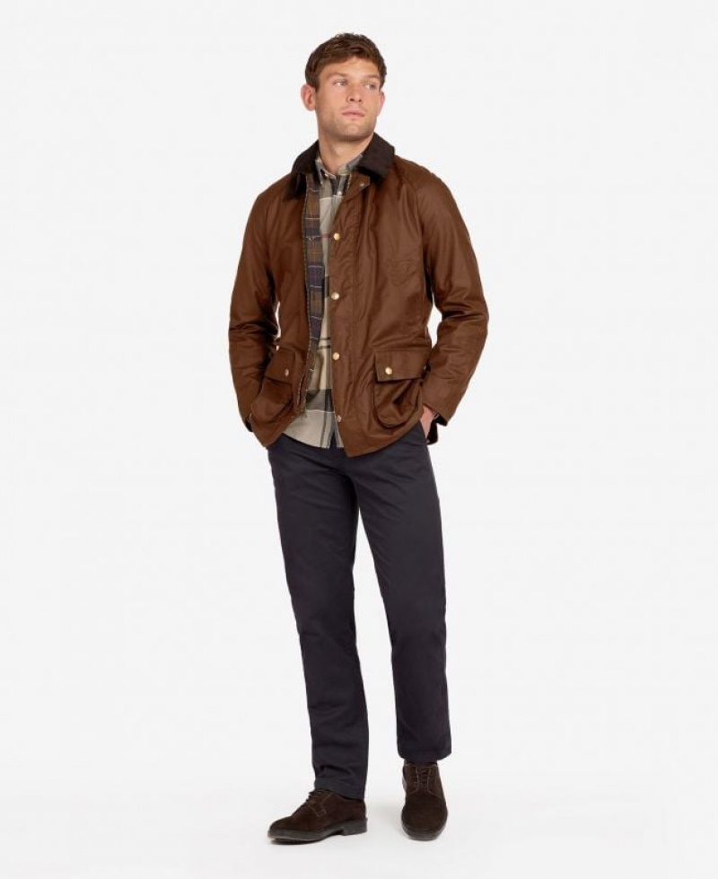 Brown Men Barbour Ashby Waxed Jacket | US-3721YDOPS