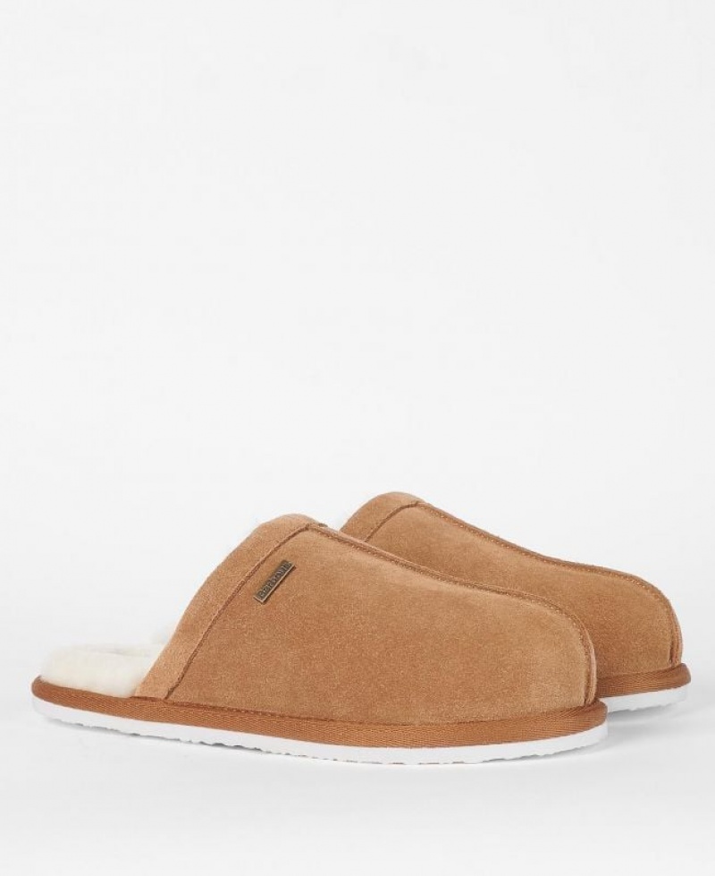 Brown Men Barbour Leck Slippers | US-4195OXEVB