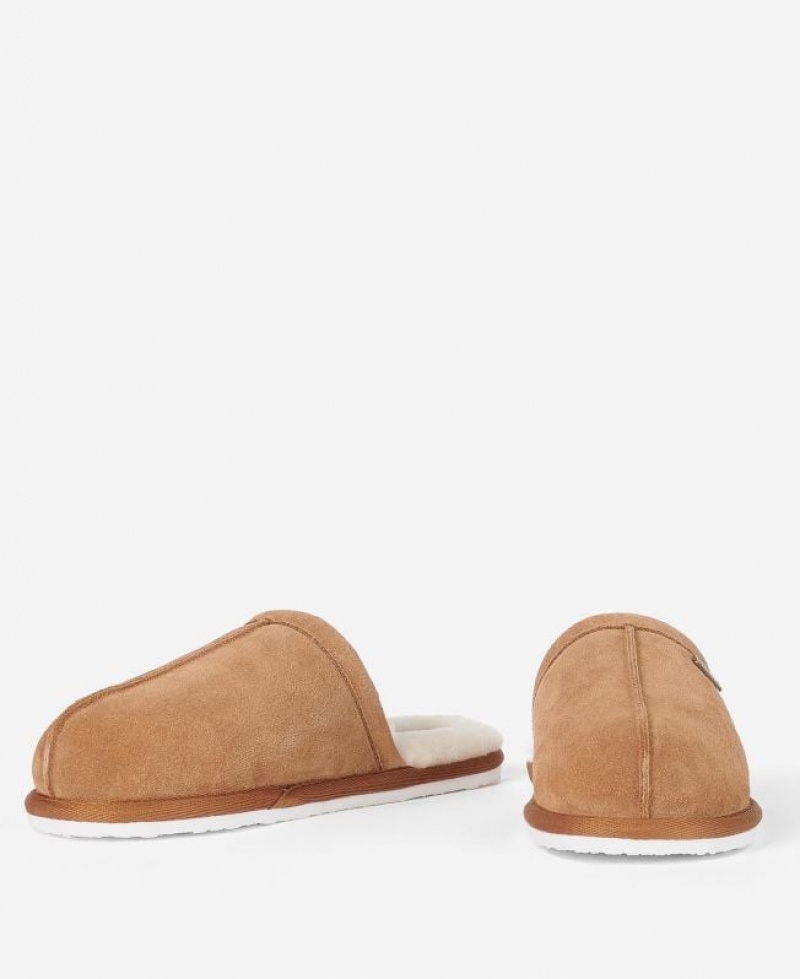 Brown Men Barbour Leck Slippers | US-4195OXEVB