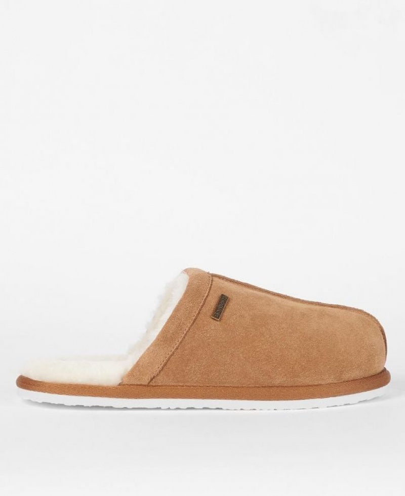 Brown Men Barbour Leck Slippers | US-4195OXEVB