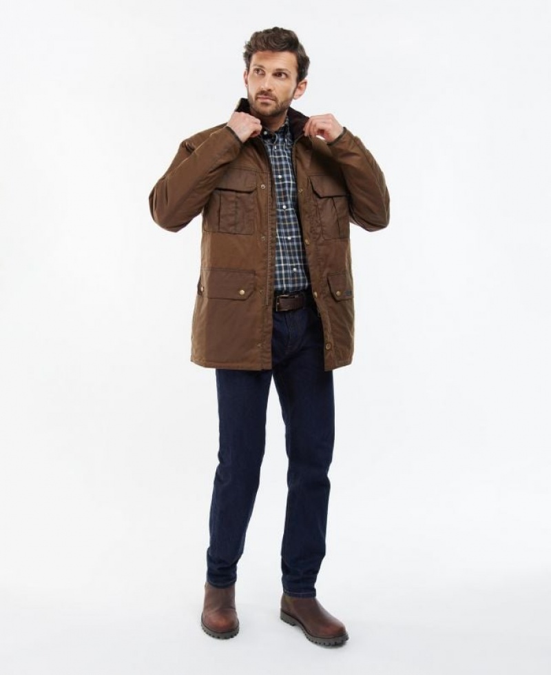 Brown Men Barbour Malcolm Waxed Jacket | US-0423FZEXV