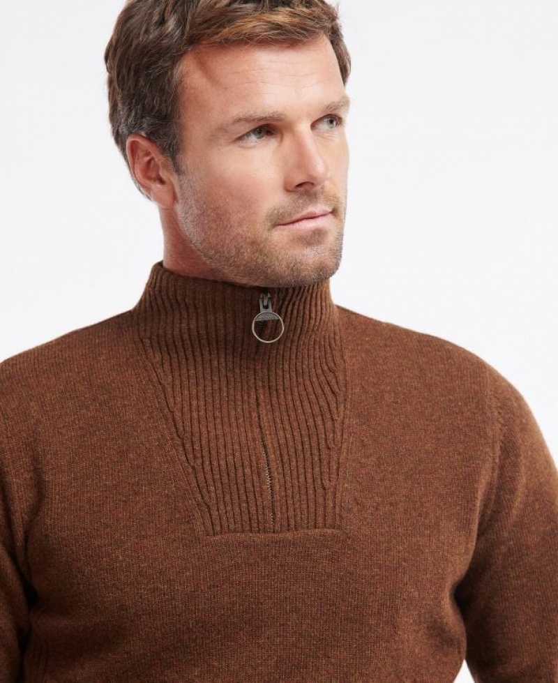 Brown Men Barbour Nelson Essential Half Zip Sweater | US-9157UBVQK