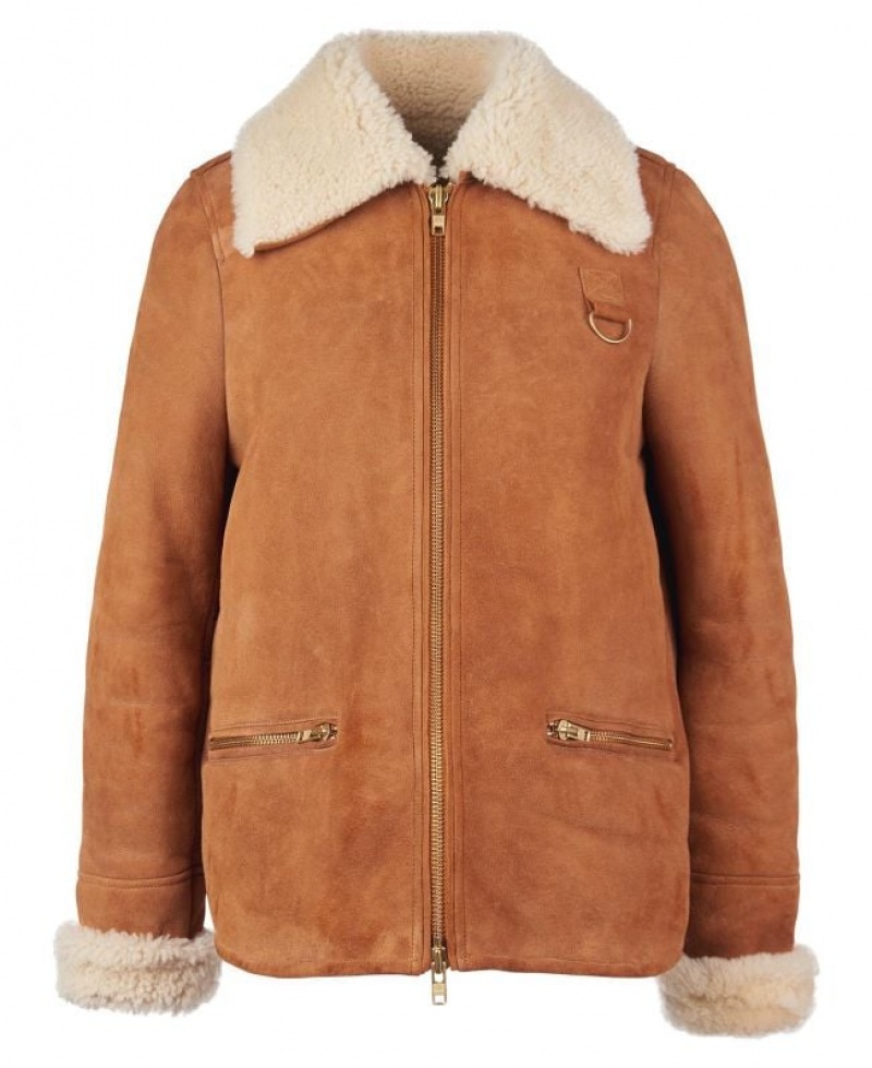 Brown Women Barbour Amal Shearling Casual Jacket | US-8130EBPJY