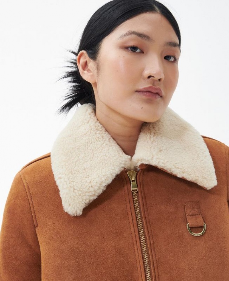 Brown Women Barbour Amal Shearling Casual Jacket | US-8130EBPJY