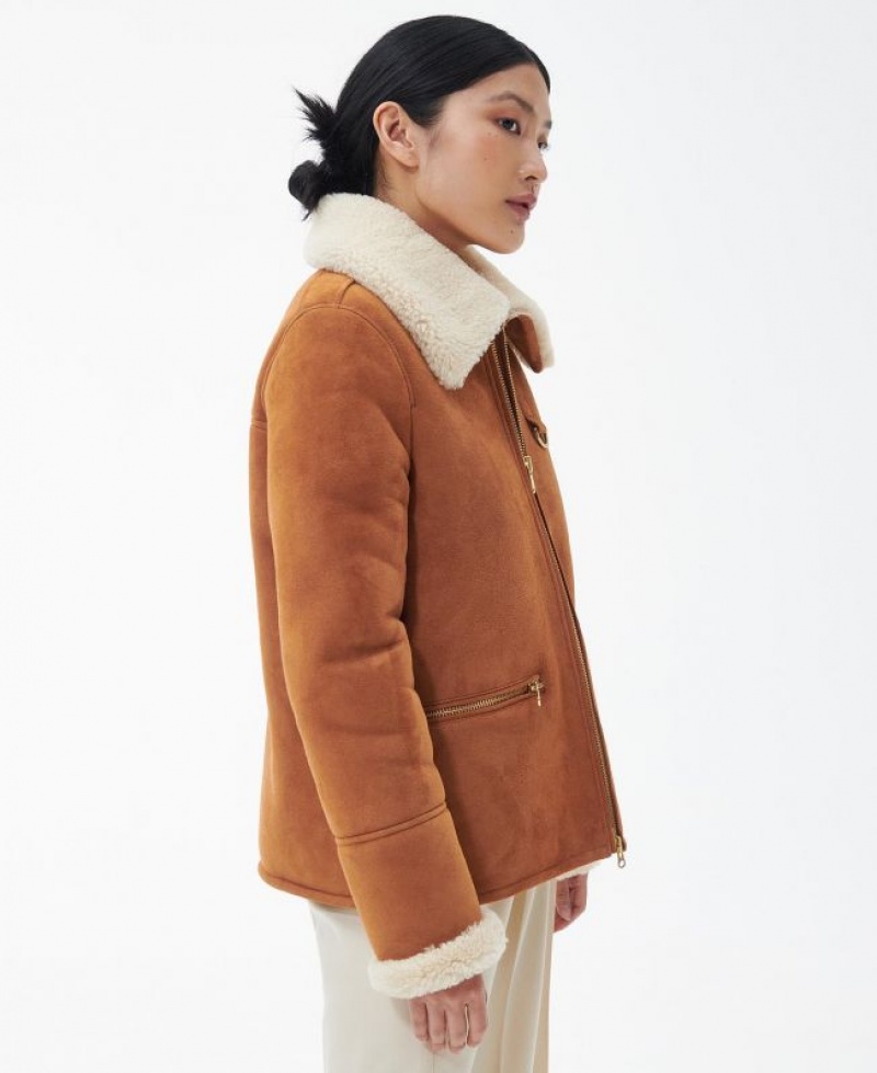 Brown Women Barbour Amal Shearling Casual Jacket | US-8130EBPJY