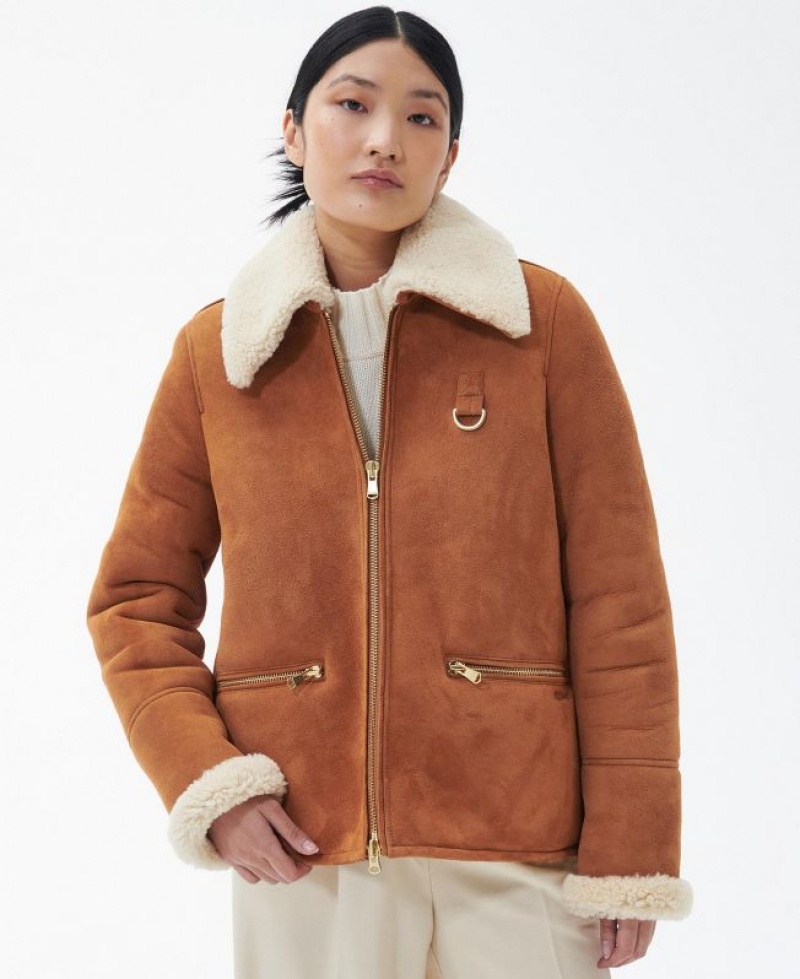 Brown Women Barbour Amal Shearling Casual Jacket | US-8130EBPJY