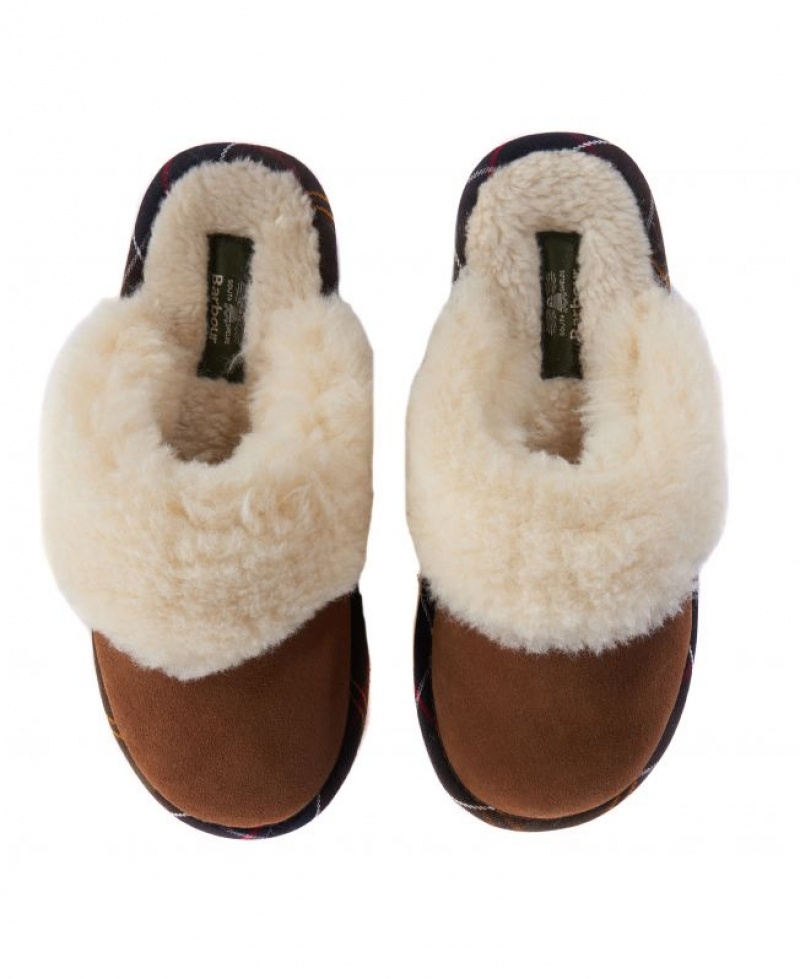 Brown Women Barbour Lydia Mule Slippers | US-6531BLTCF