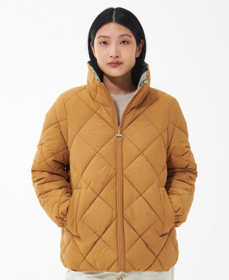 Brown Women Barbour Reversible Hudswell Quilted Jacket | US-9084BWGME