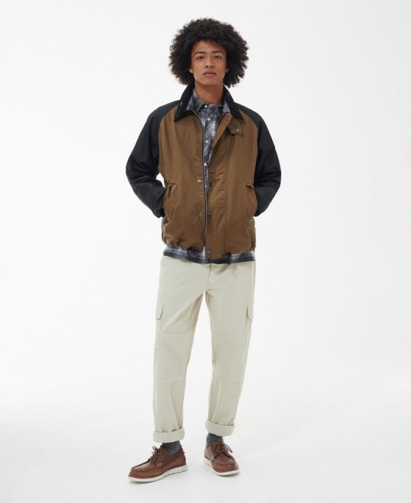 Brown / Black Men Barbour Beacon Scoter Waxed Jacket | US-3425UIOMJ