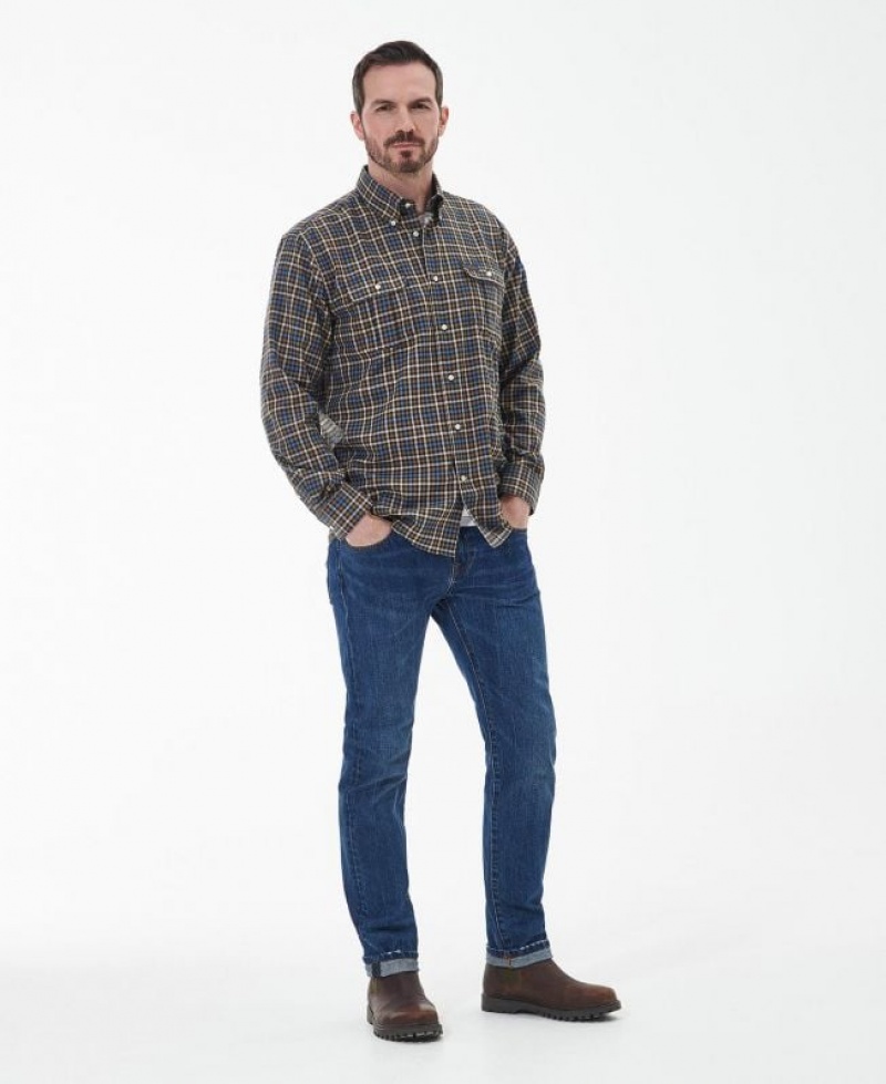 Brown / Blue / White Men Barbour Foss Regular Shirts | US-8037VZUPN