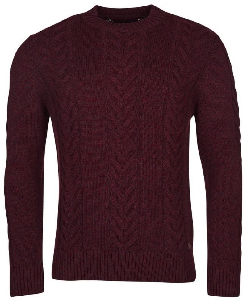 Burgundy Men Barbour Essential Cable Knit Sweater | US-9806JEWSI