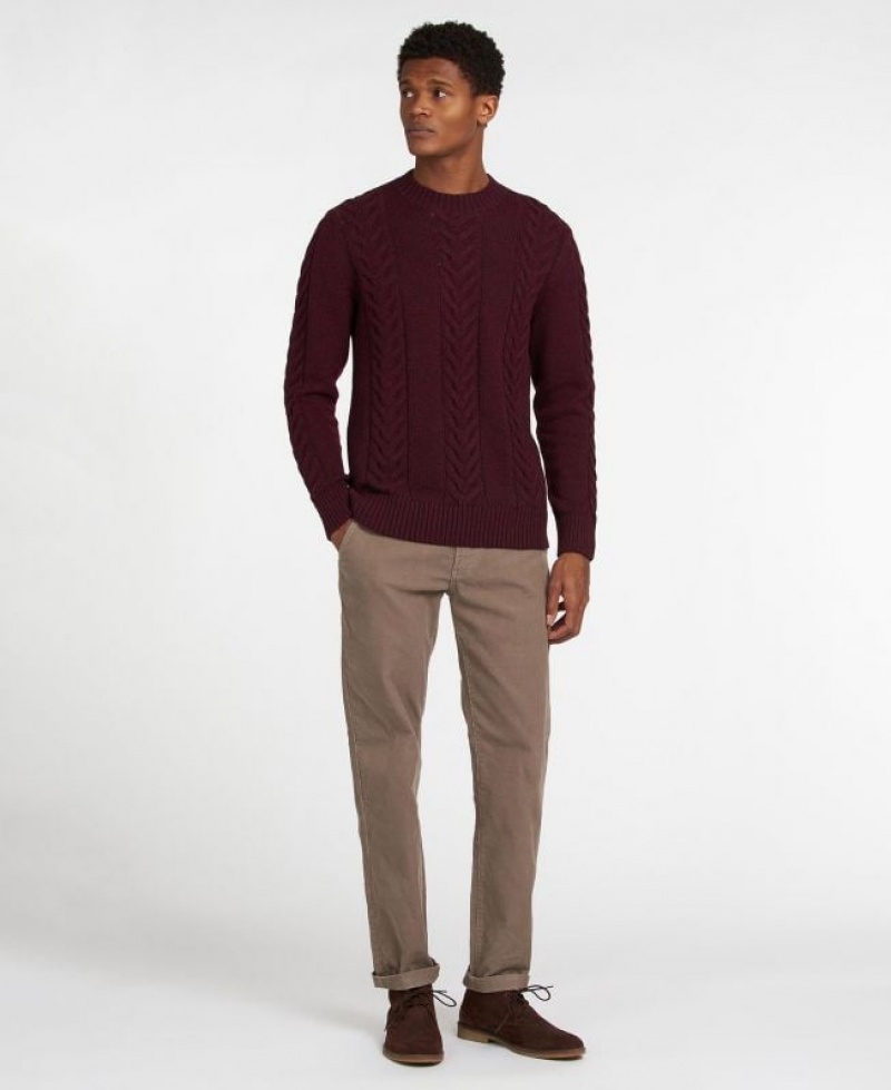 Burgundy Men Barbour Essential Cable Knit Sweater | US-9806JEWSI