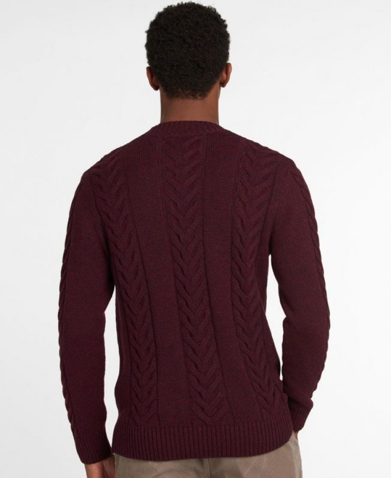 Burgundy Men Barbour Essential Cable Knit Sweater | US-9806JEWSI