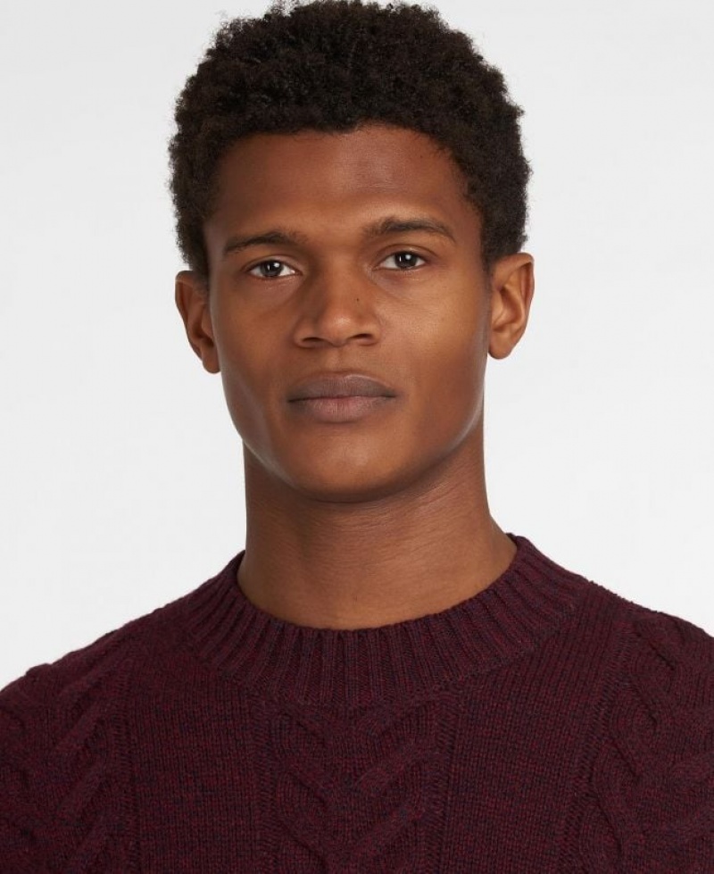 Burgundy Men Barbour Essential Cable Knit Sweater | US-9806JEWSI