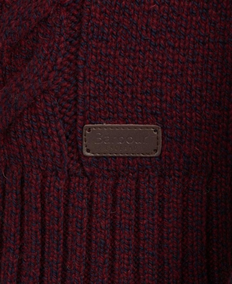 Burgundy Men Barbour Essential Cable Knit Sweater | US-9806JEWSI