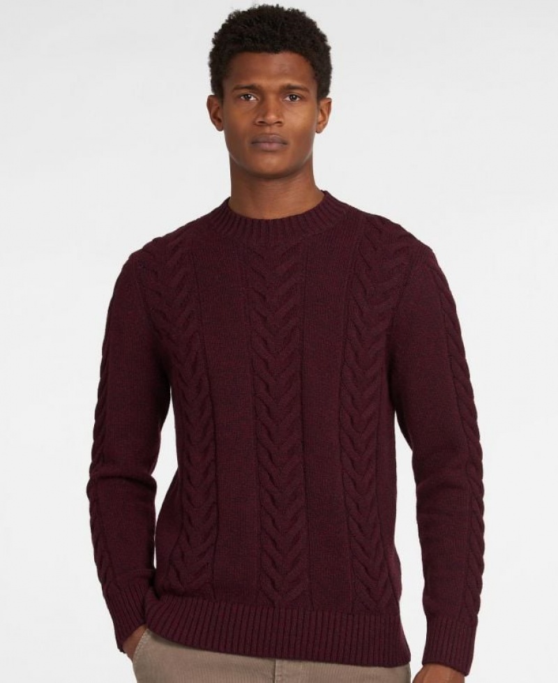 Burgundy Men Barbour Essential Cable Knit Sweater | US-9806JEWSI