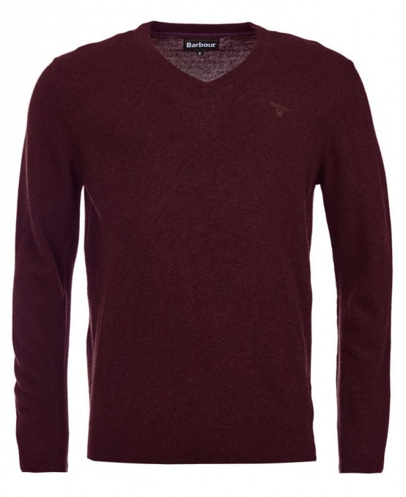 Burgundy Men Barbour Essential Lambswool V Neck Sweater | US-6834XWRZE