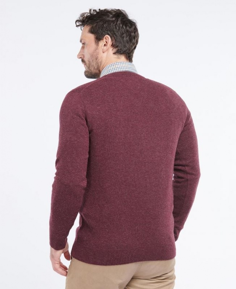 Burgundy Men Barbour Essential Lambswool V Neck Sweater | US-6834XWRZE