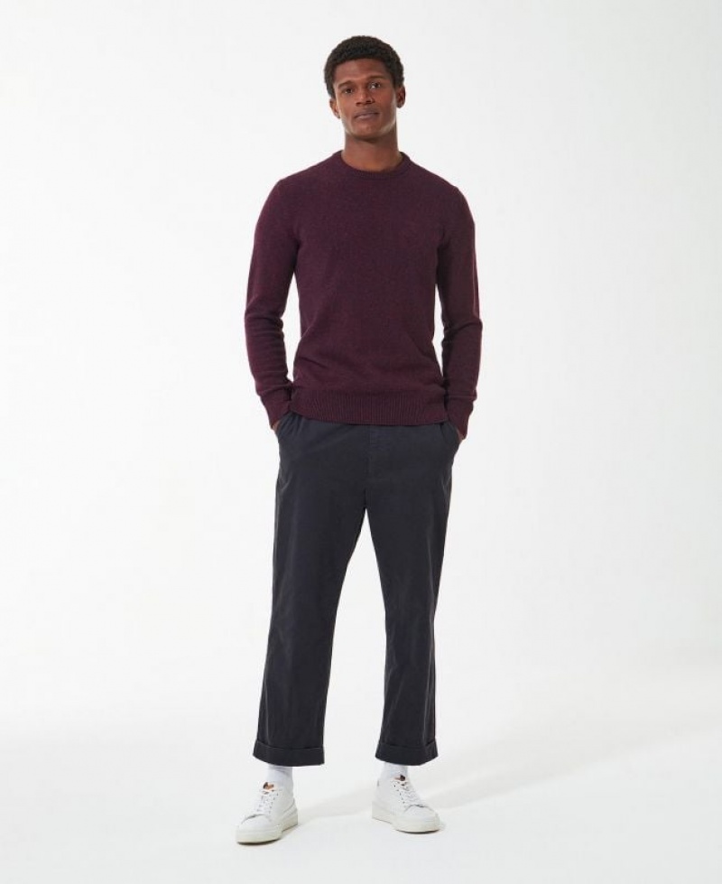 Burgundy Men Barbour Essential Tisbury Crew-Neck Sweatshirt | US-5693XDKYW