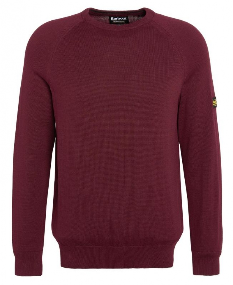 Burgundy Men Barbour International Cotton Crew Neck Sweater | US-7596ORVPZ