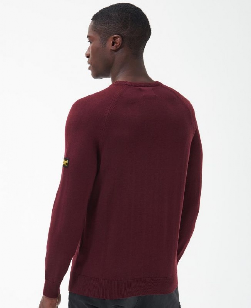 Burgundy Men Barbour International Cotton Crew Neck Sweater | US-7596ORVPZ