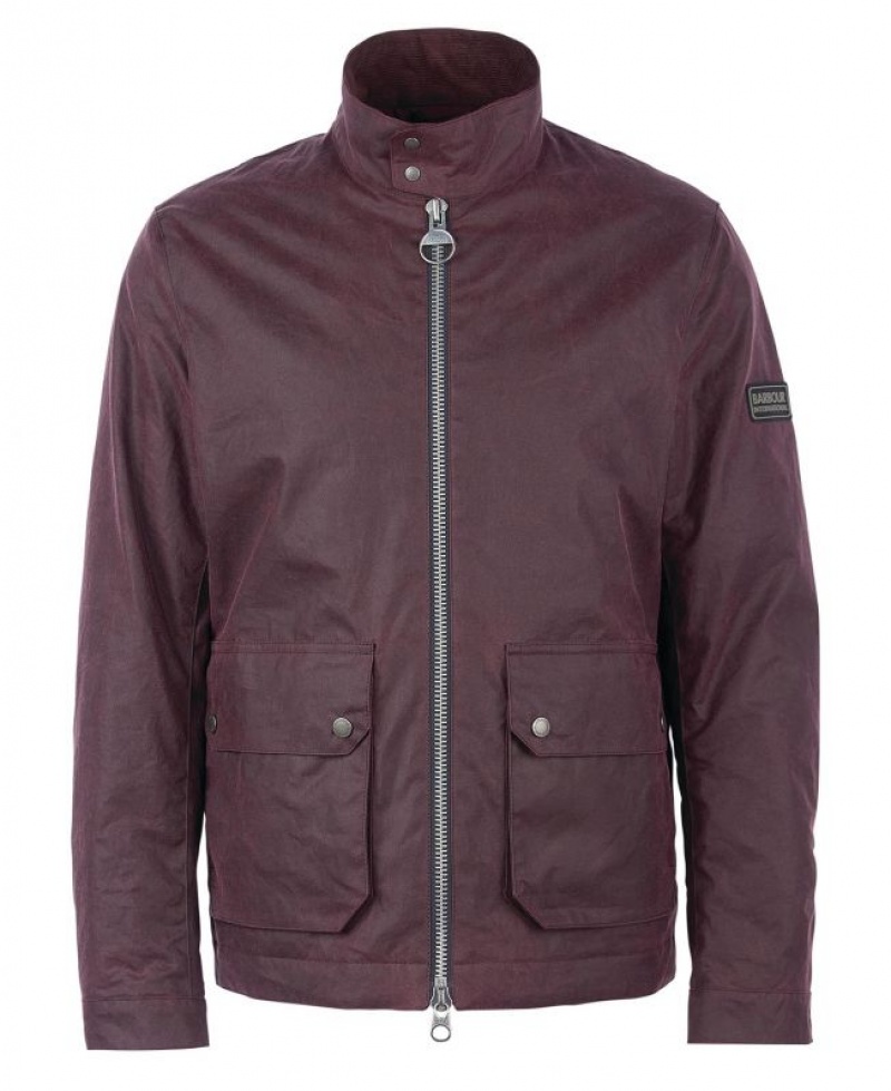 Burgundy Men Barbour International Lutron Harrington Waxed Jacket | US-3526MZUXC