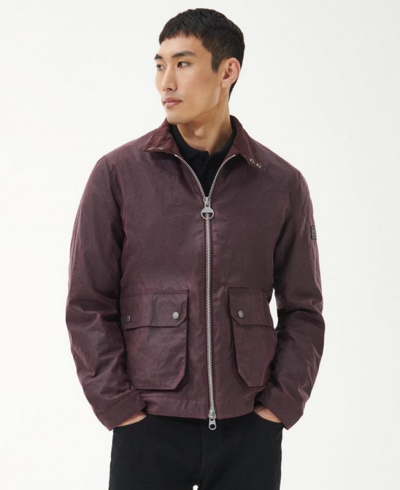 Burgundy Men Barbour International Lutron Harrington Waxed Jacket | US-3526MZUXC