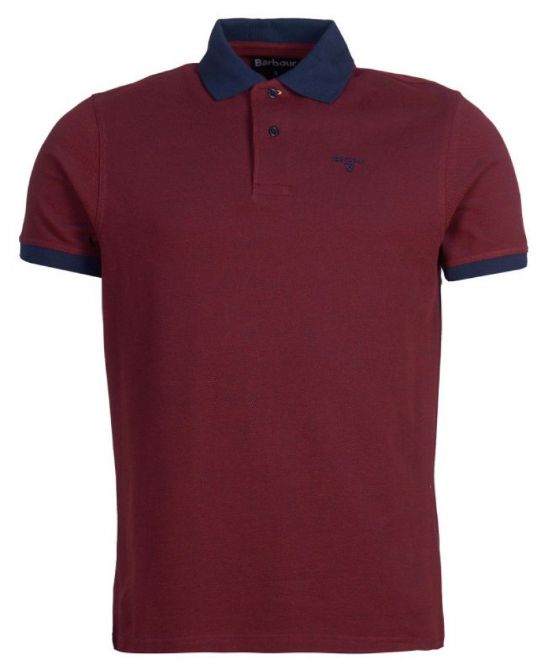 Burgundy Men Barbour Sports Mix Polo Shirt | US-0574TEUWH