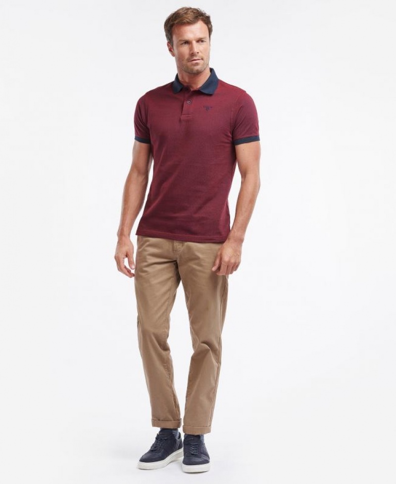 Burgundy Men Barbour Sports Mix Polo Shirt | US-0574TEUWH