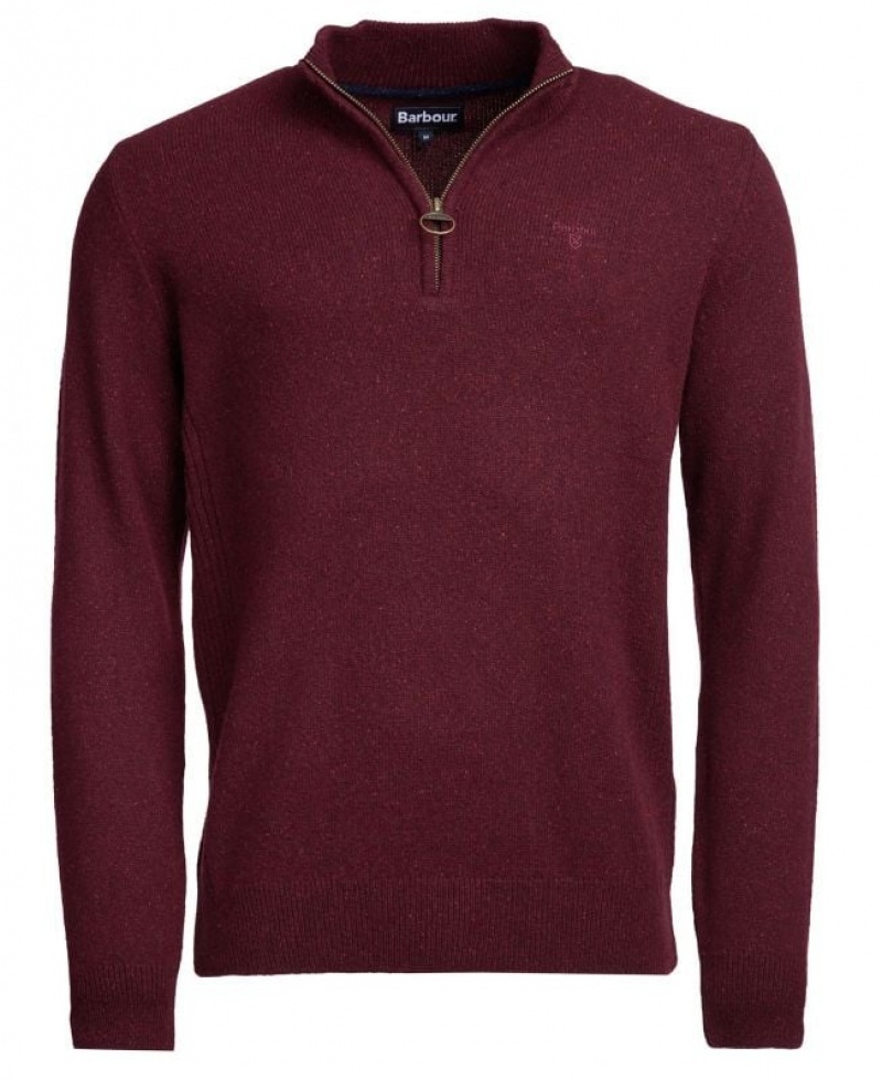 Burgundy Men Barbour Tisbury Half Zip Sweater | US-6841OCAIH