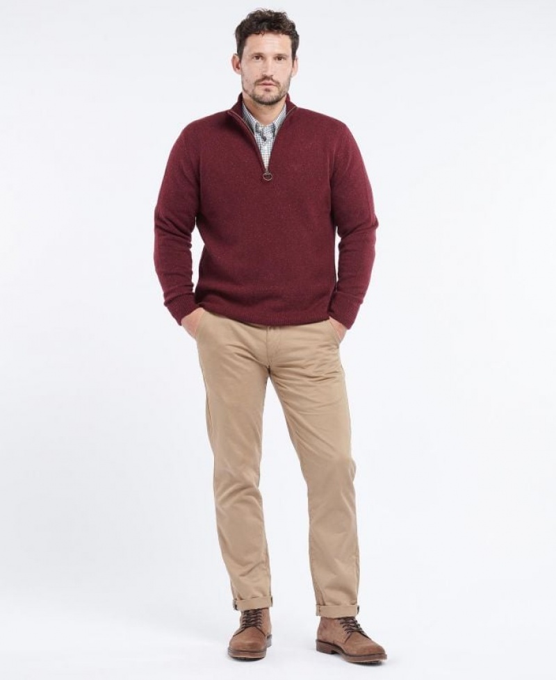 Burgundy Men Barbour Tisbury Half Zip Sweater | US-6841OCAIH