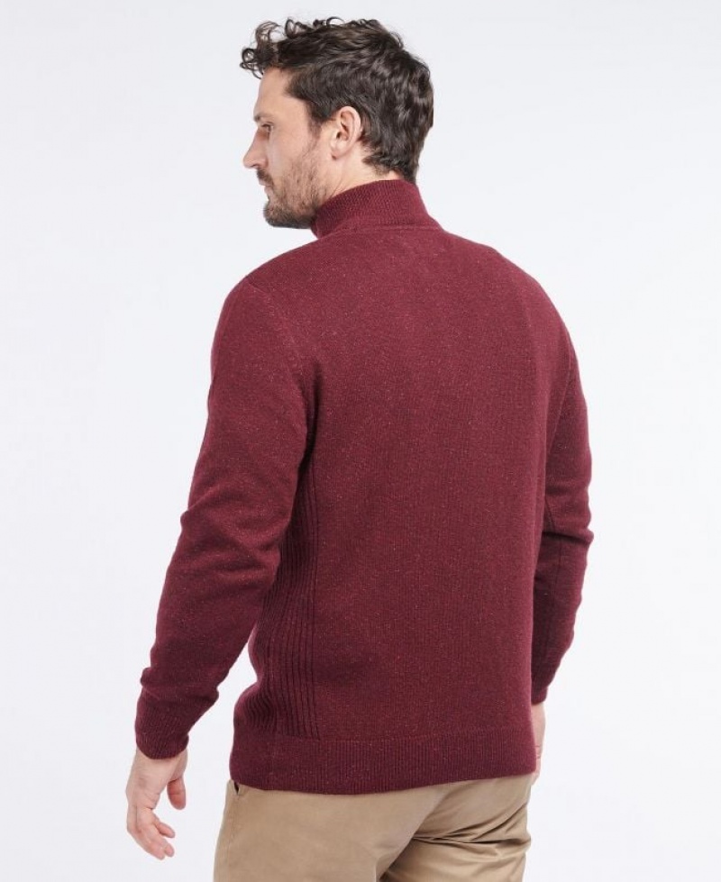 Burgundy Men Barbour Tisbury Half Zip Sweater | US-6841OCAIH