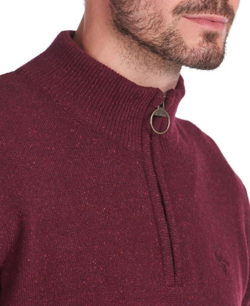 Burgundy Men Barbour Tisbury Half Zip Sweater | US-6841OCAIH