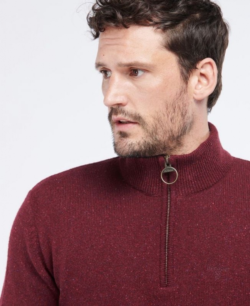 Burgundy Men Barbour Tisbury Half Zip Sweater | US-6841OCAIH