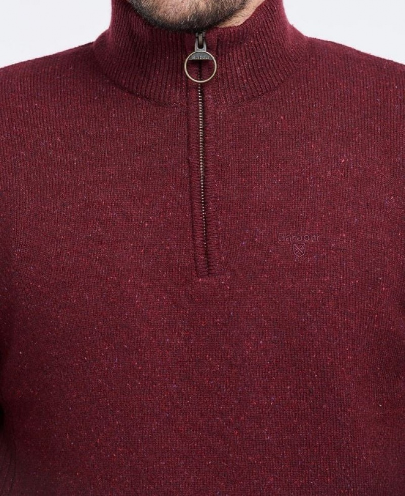 Burgundy Men Barbour Tisbury Half Zip Sweater | US-6841OCAIH