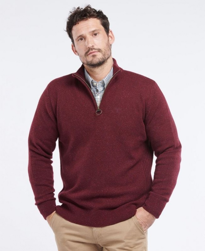 Burgundy Men Barbour Tisbury Half Zip Sweater | US-6841OCAIH