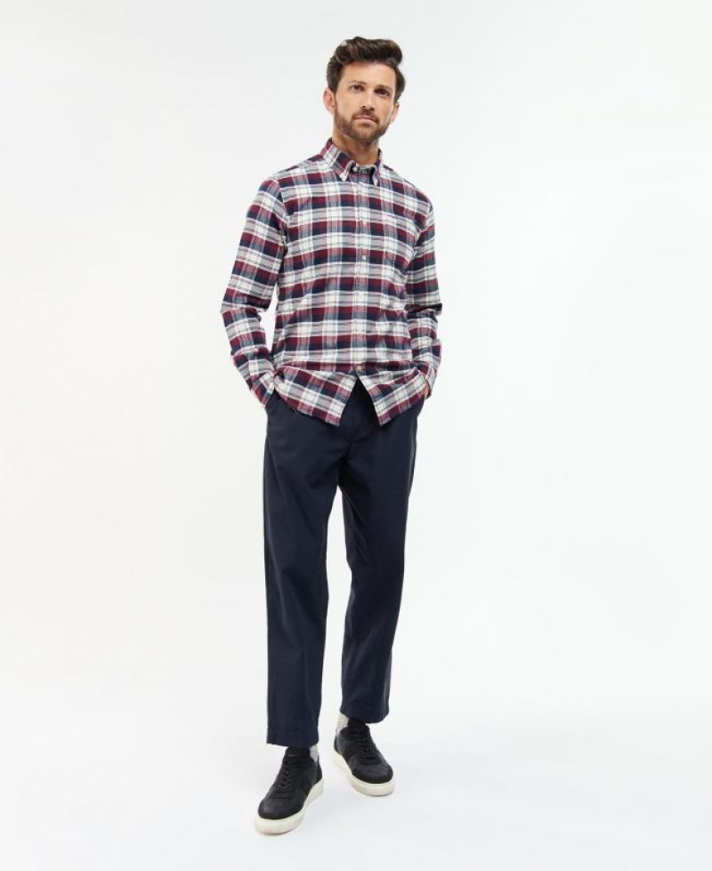 Burgundy / White / Navy Men Barbour Stonewell Tailored Fit Shirts | US-7013CAOGR