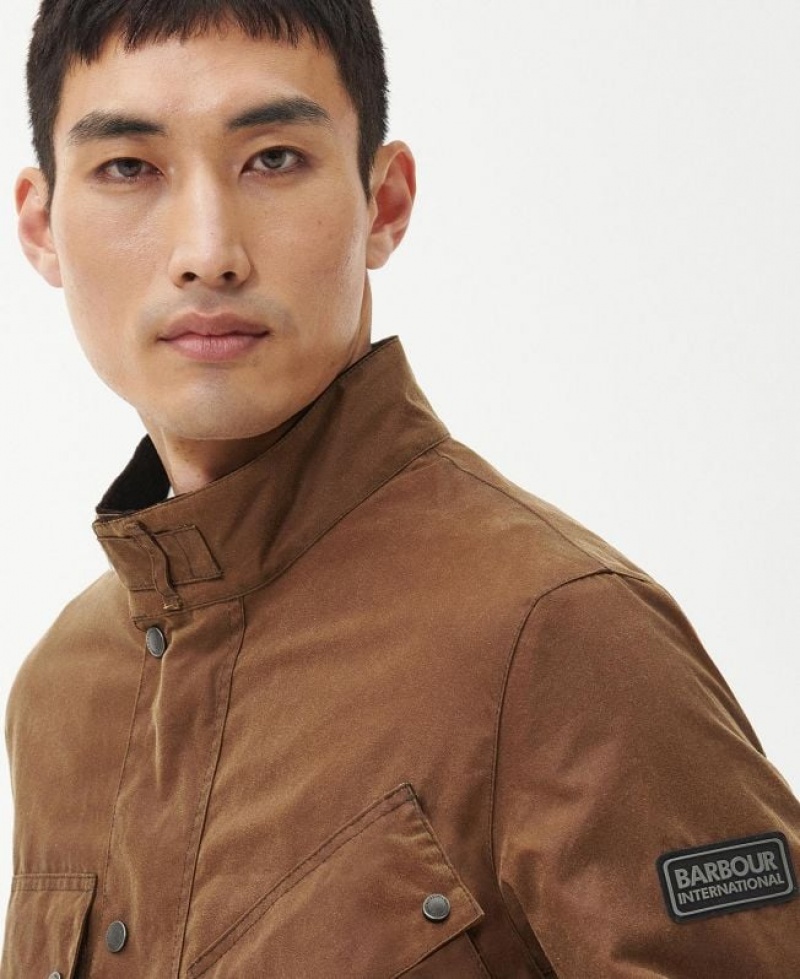 Chocolate Men Barbour International Cormer Waxed Jacket | US-1975CGOHW