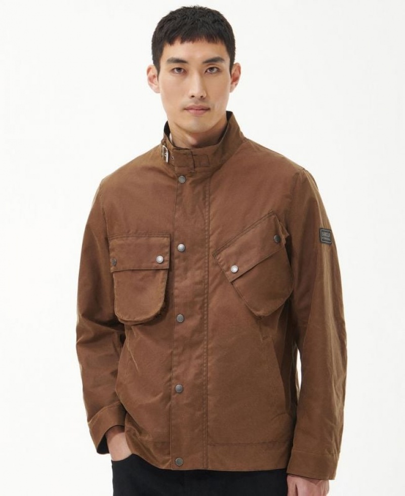 Chocolate Men Barbour International Cormer Waxed Jacket | US-1975CGOHW