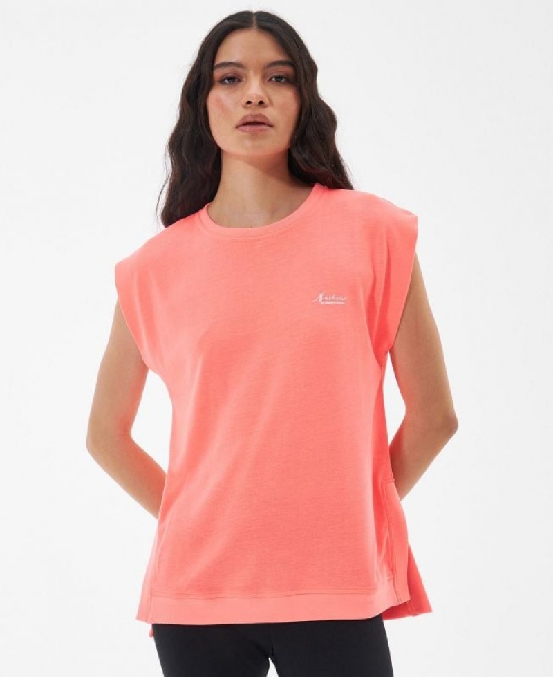 Coral Women Barbour International Sanderson T-Shirts | US-1473IKQGL