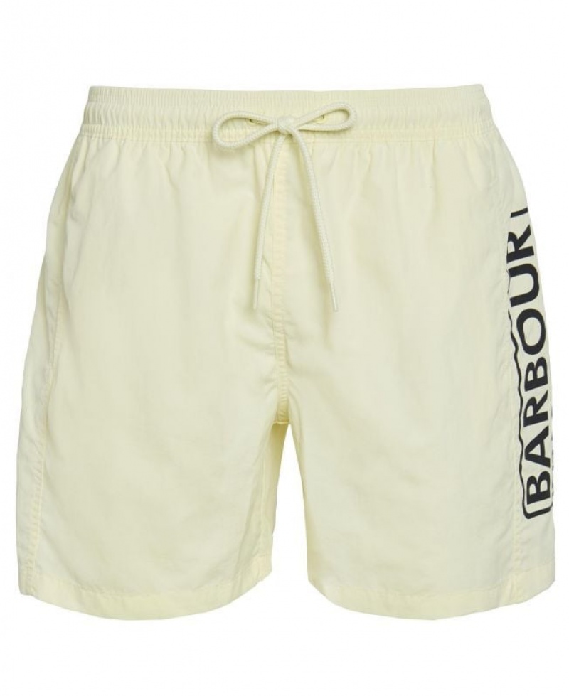 Cream Men Barbour International Large Logo Swim Shorts | US-7023FDKBE