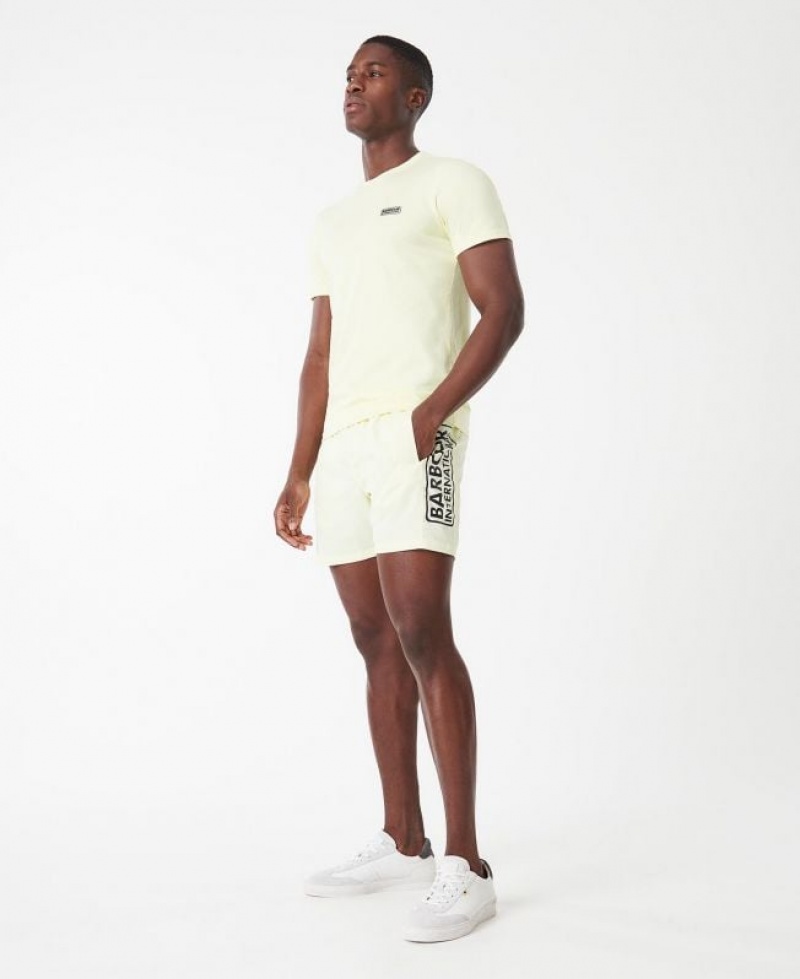 Cream Men Barbour International Large Logo Swim Shorts | US-7023FDKBE