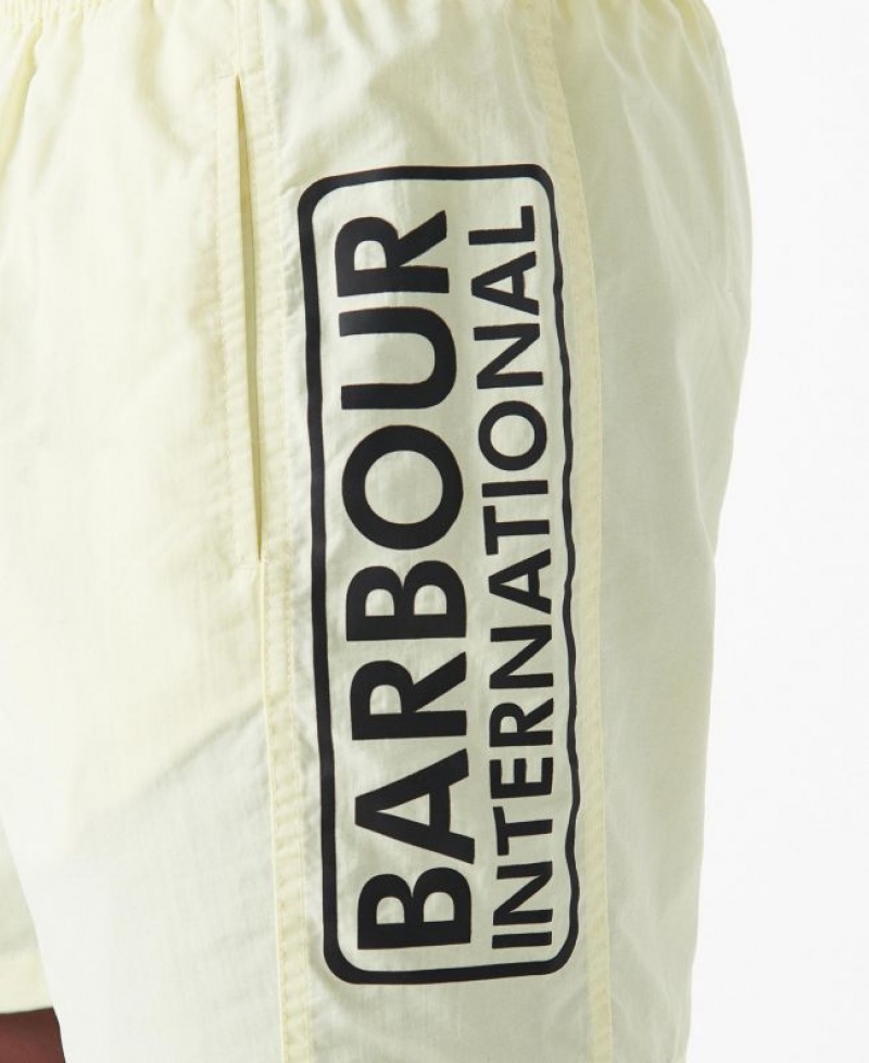 Cream Men Barbour International Large Logo Swim Shorts | US-7023FDKBE