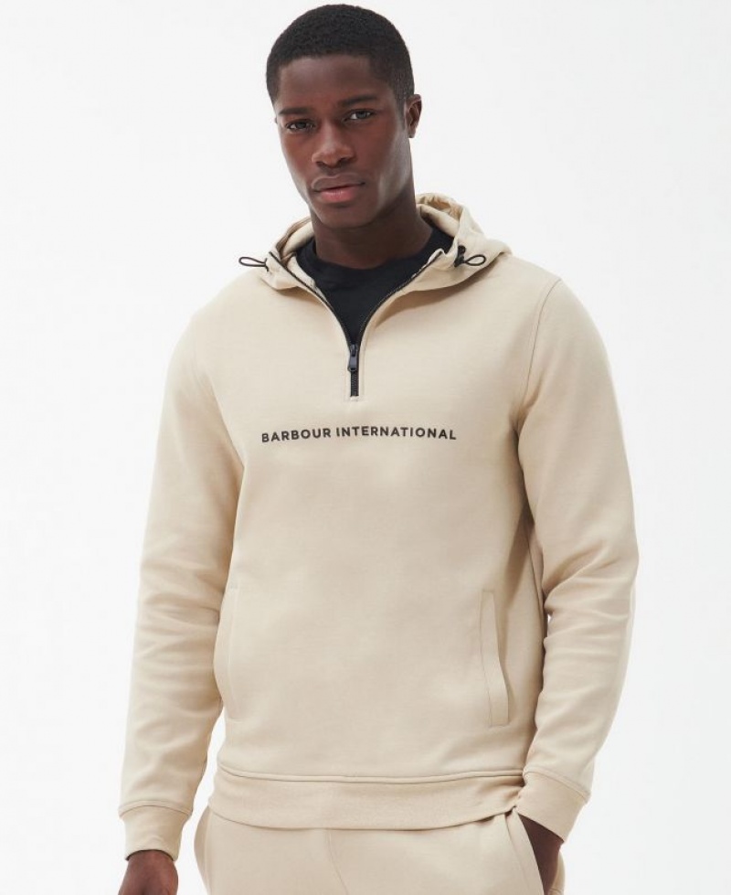 Cream Men Barbour International Motored Hoodie | US-8315CSTIP