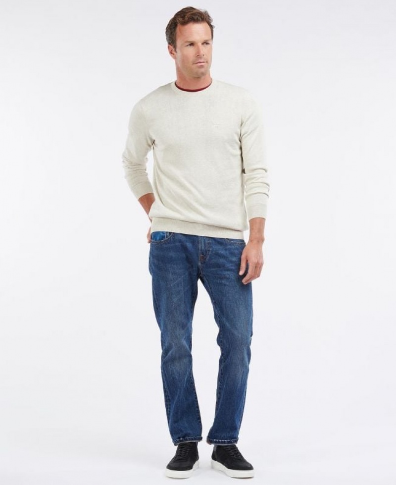 Cream Men Barbour Pima Cotton Crew Neck Sweater | US-1276FJLVA