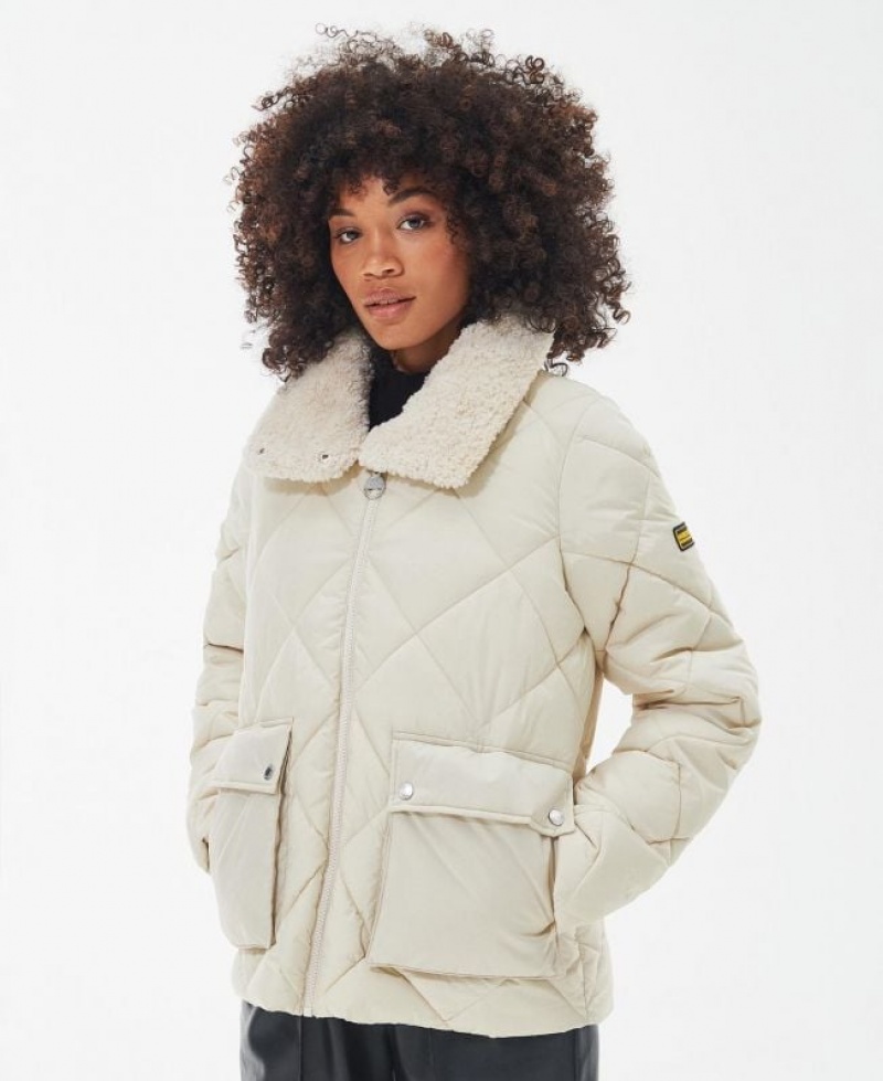 Cream Women Barbour International Norton Quilted Jacket | US-8973SXMAD