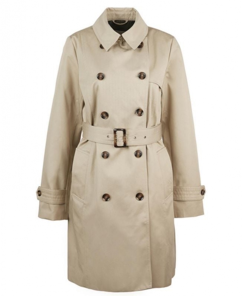 Cream Women Barbour Short Greta Showerproof Trench Coat | US-3780JUCYQ